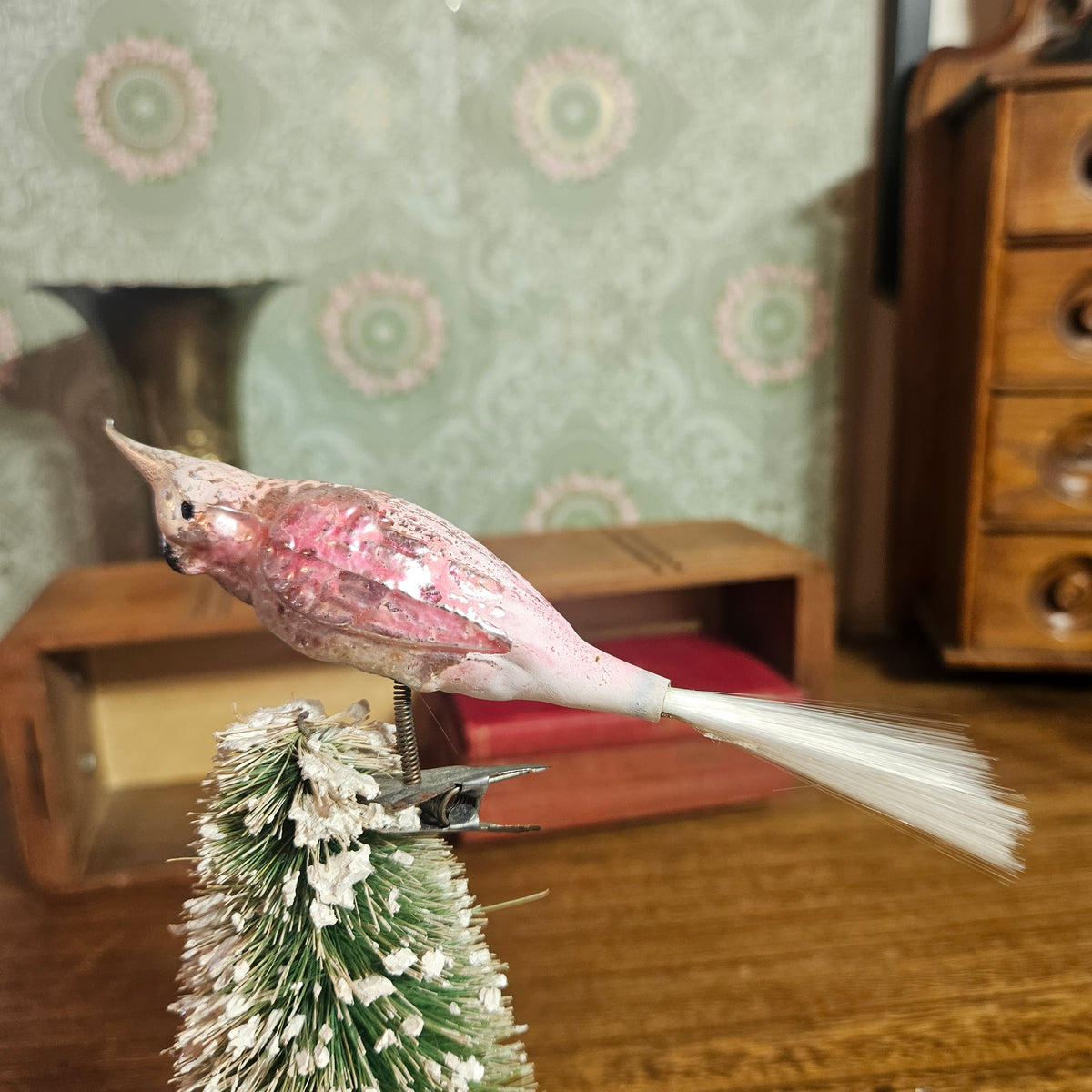 Set of 3 Vintage Pink Glass Bird Clip-On Christmas Ornaments