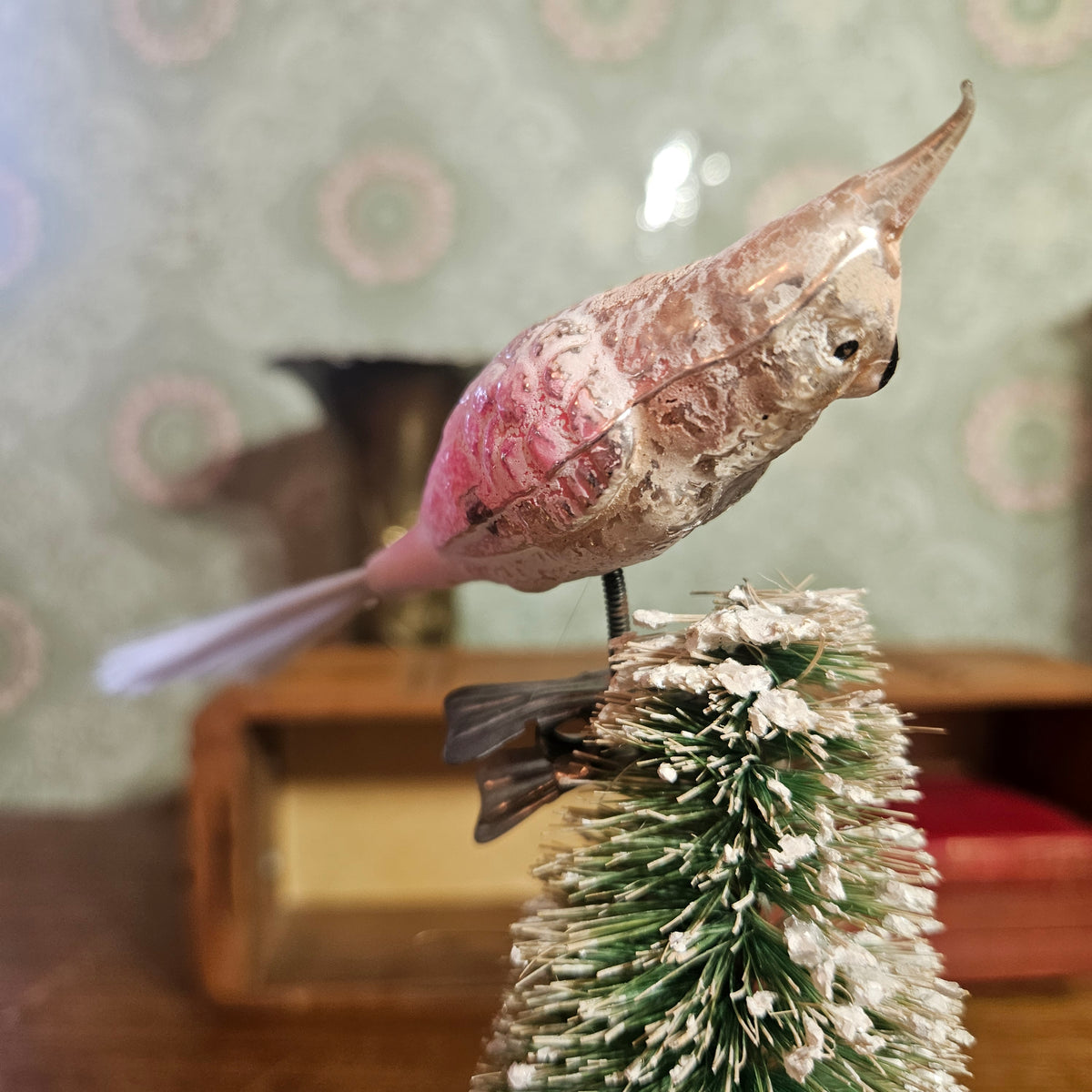 Set of 3 Vintage Pink Glass Bird Clip-On Christmas Ornaments