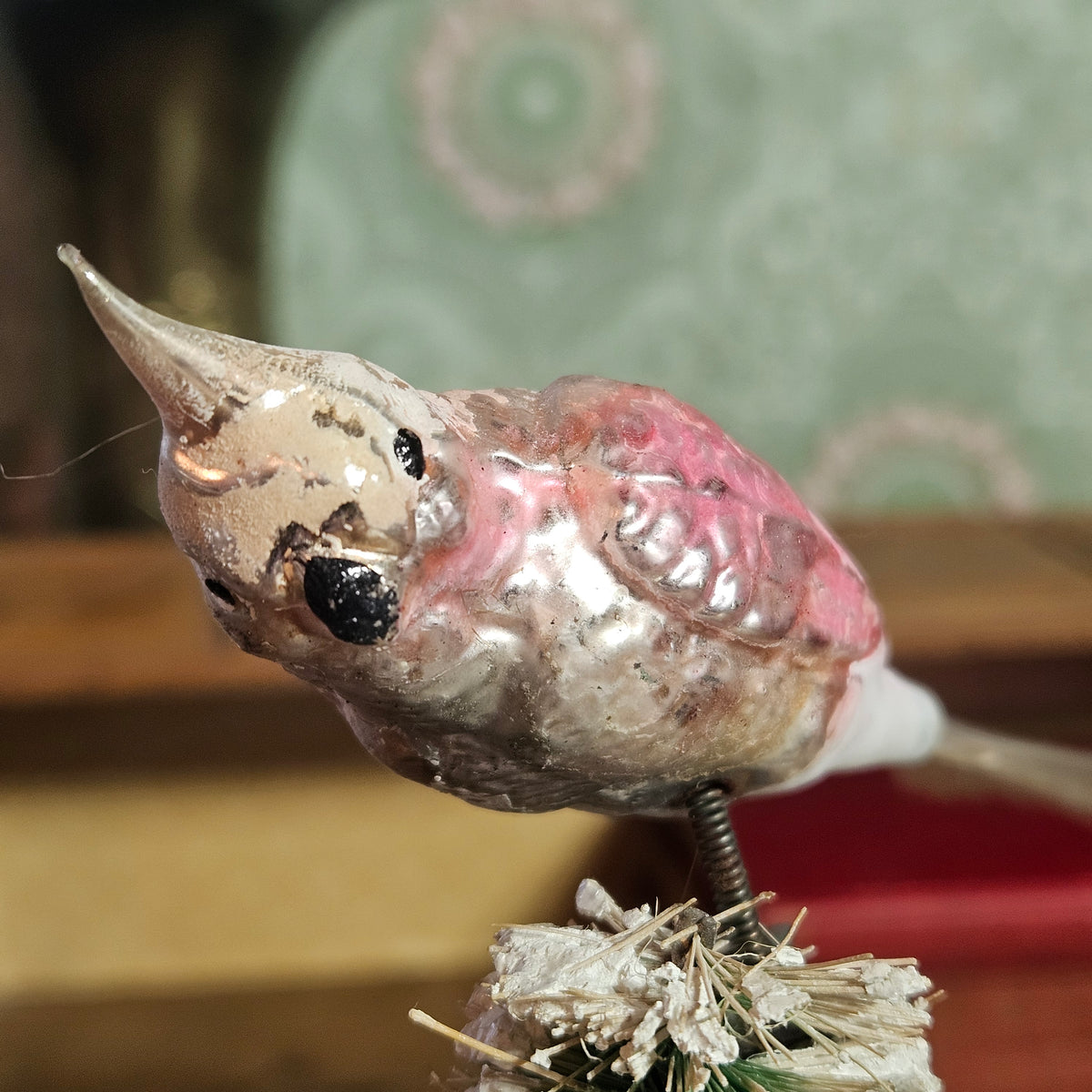 Set of 3 Vintage Pink Glass Bird Clip-On Christmas Ornaments