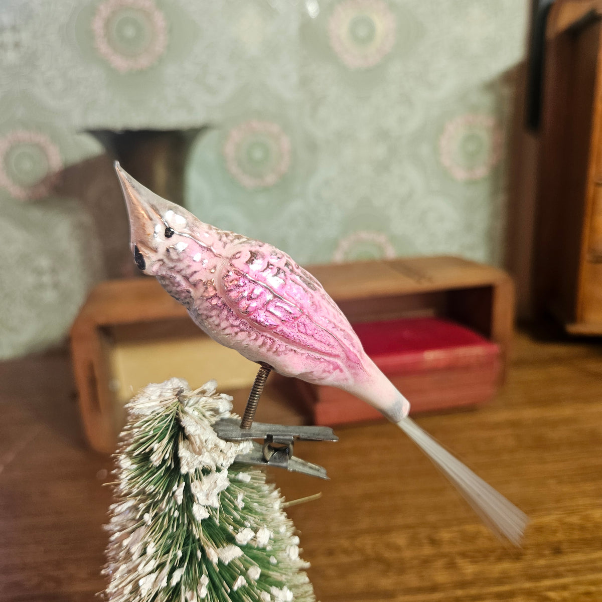 Set of 3 Vintage Pink Glass Bird Clip-On Christmas Ornaments