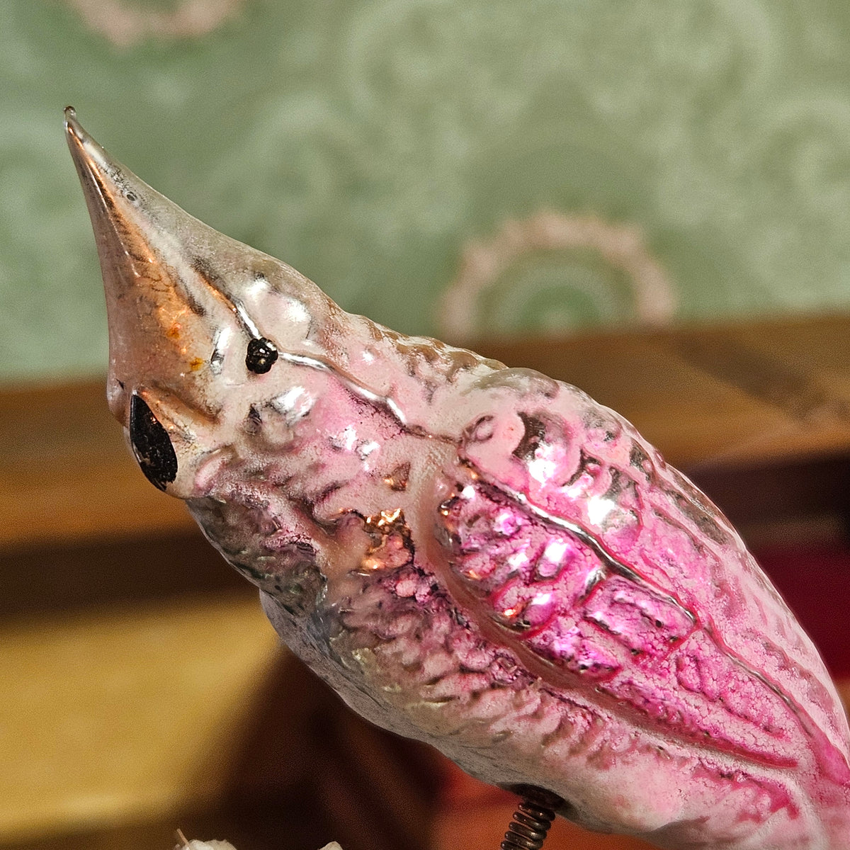 Set of 3 Vintage Pink Glass Bird Clip-On Christmas Ornaments
