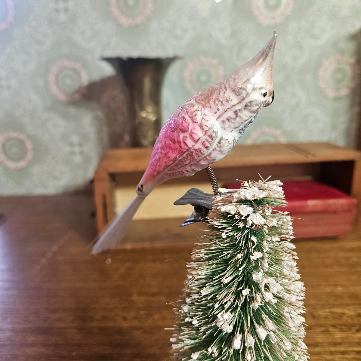 Set of 3 Vintage Pink Glass Bird Clip-On Christmas Ornaments