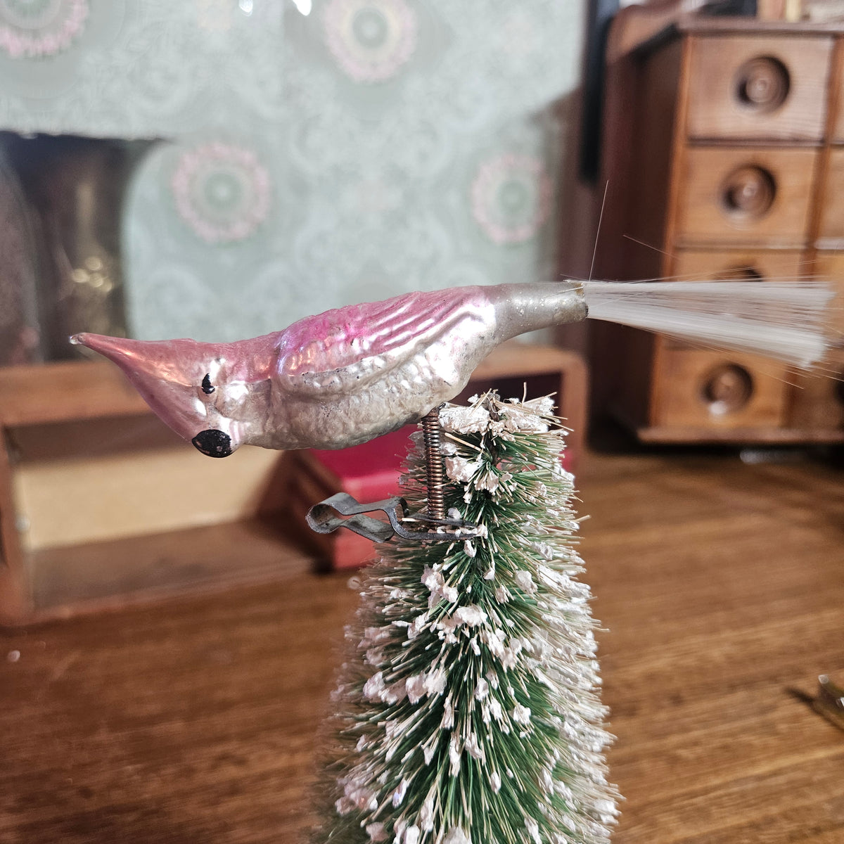 Set of 3 Vintage Pink Glass Bird Clip-On Christmas Ornaments