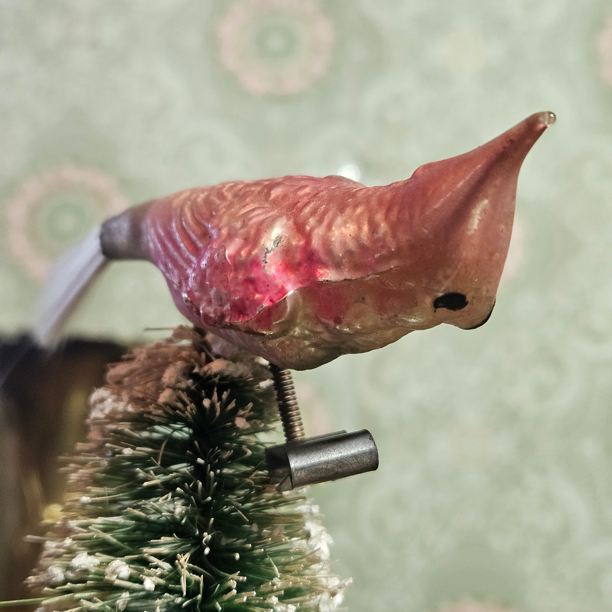 Set of 3 Vintage Pink Glass Bird Clip-On Christmas Ornaments