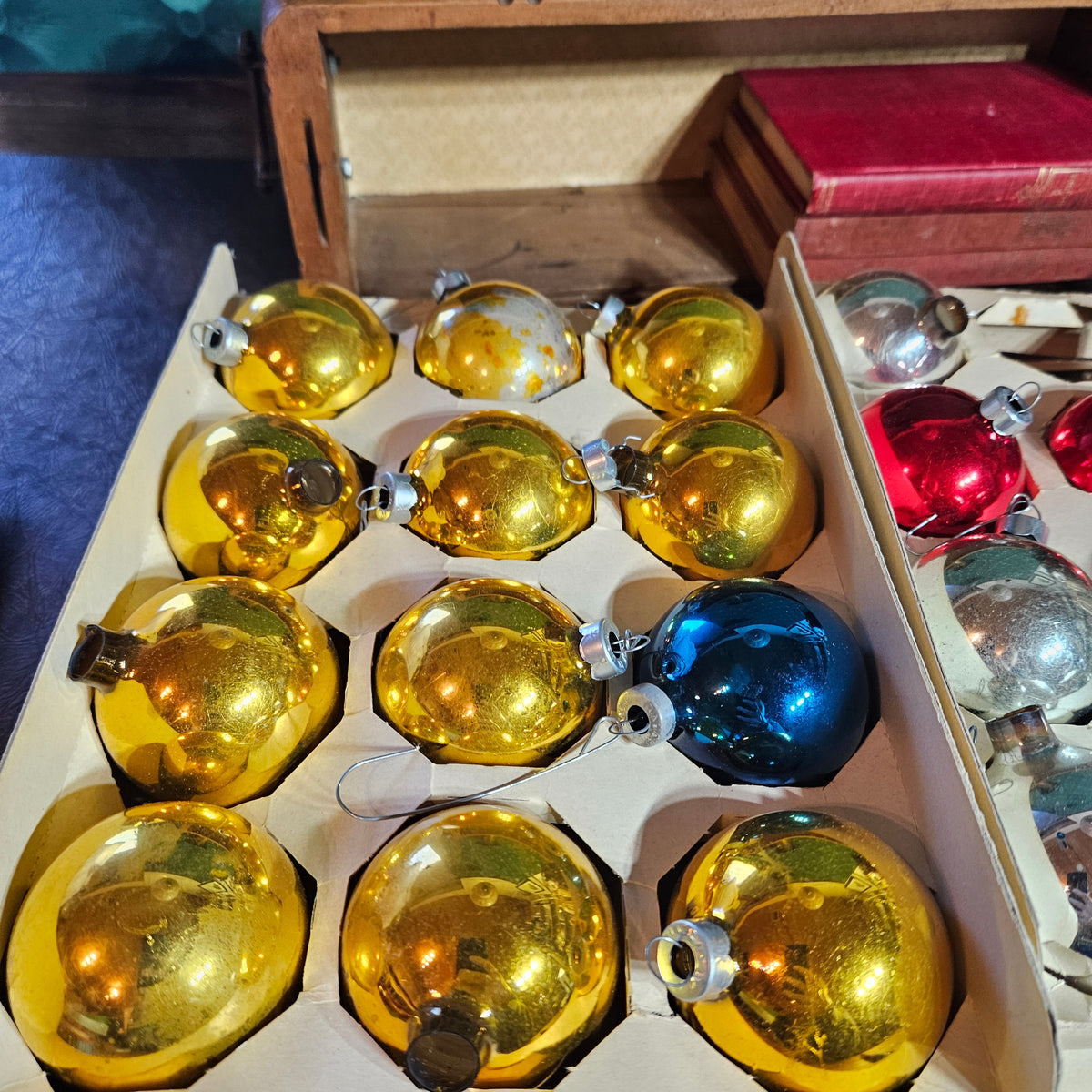 Vintage Noelle Glass Christmas Ornaments 2.25 Inch Boxed Set