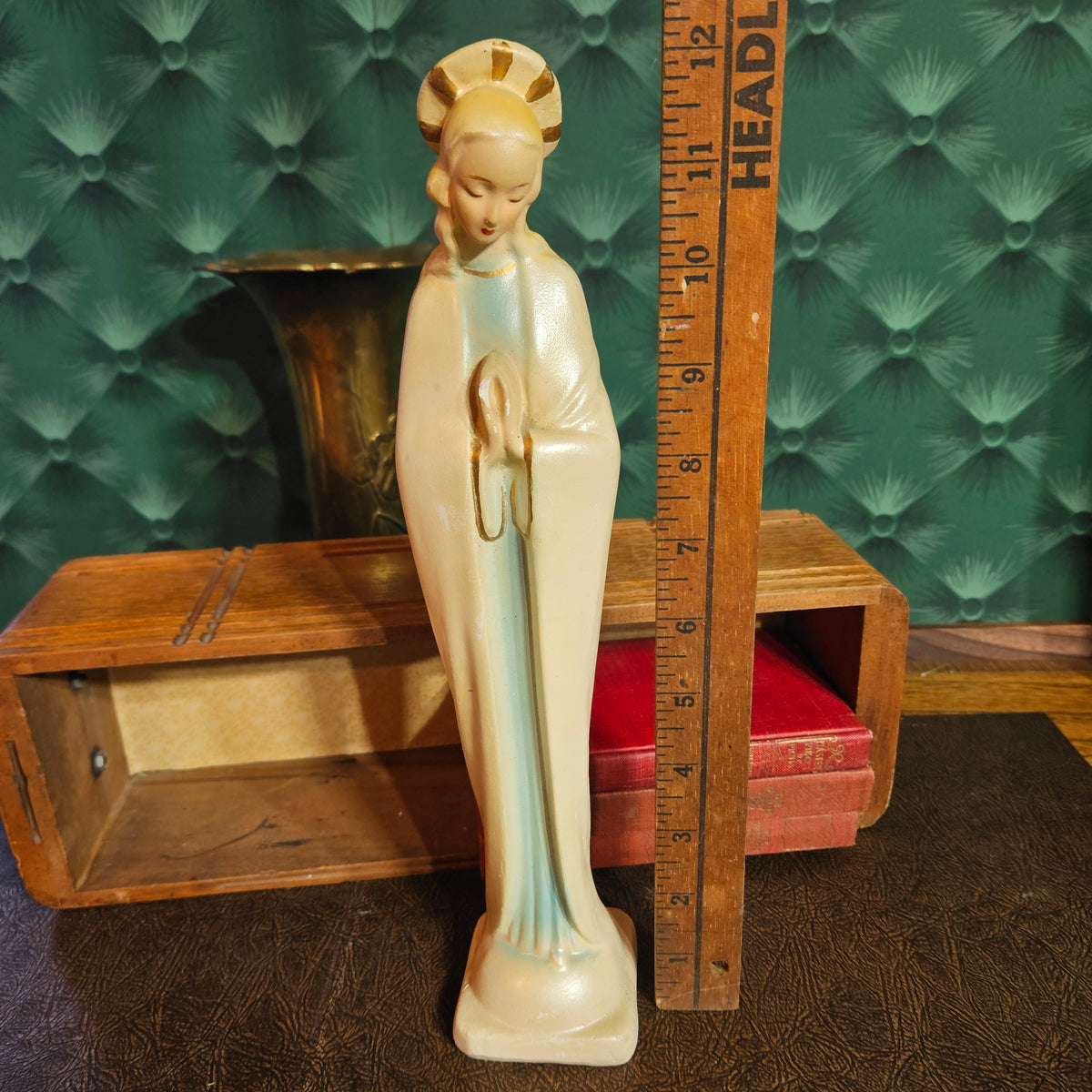 Vintage Virgin Mary Madonna Statue in Ivory and Pale Blue