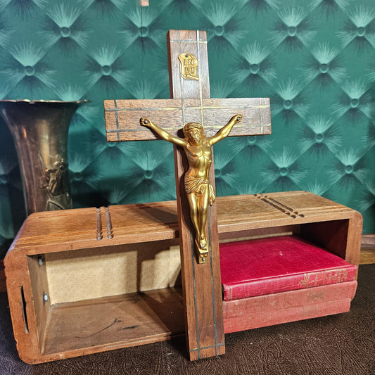 Vintage Wood Crucifix with Gold-Tone Corpus and INRI Plaque
