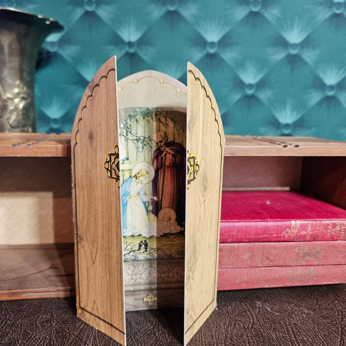 Vintage Folding Nativity Triptych Paper Christmas Decoration