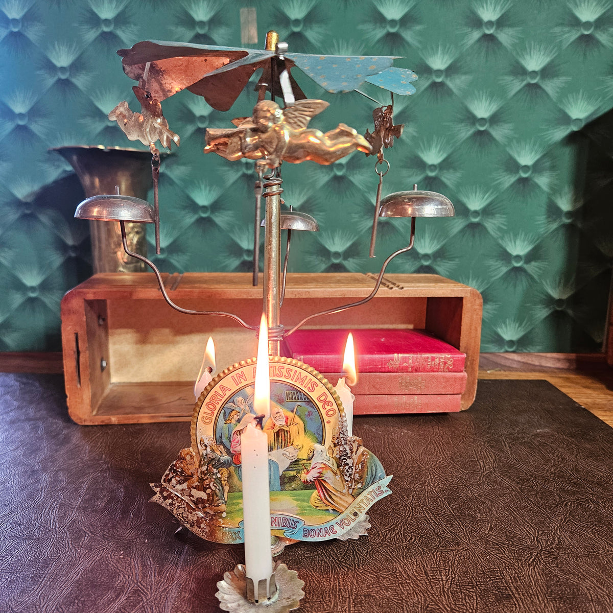 Working Vintage Angel Chime Christmas Candle Carousel