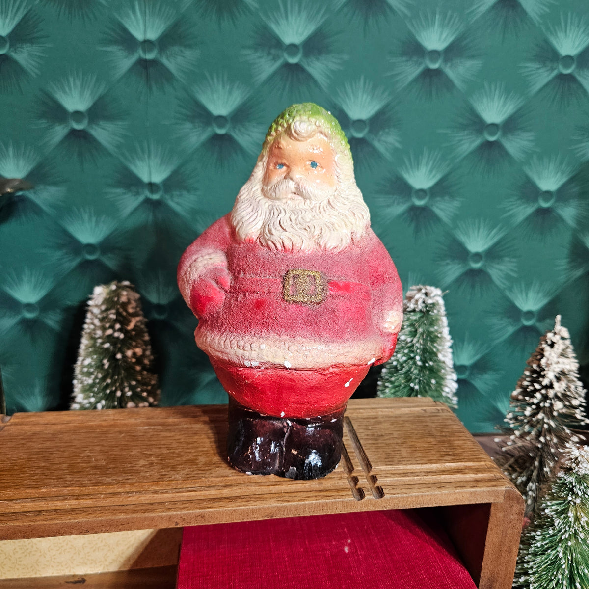 Vintage Roly-Poly Santa Figure with Green Cap Detail