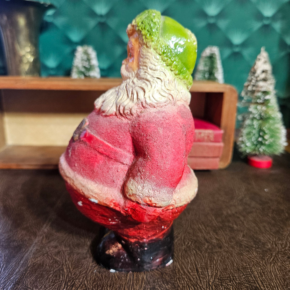 Vintage Roly-Poly Santa Figure with Green Cap Detail