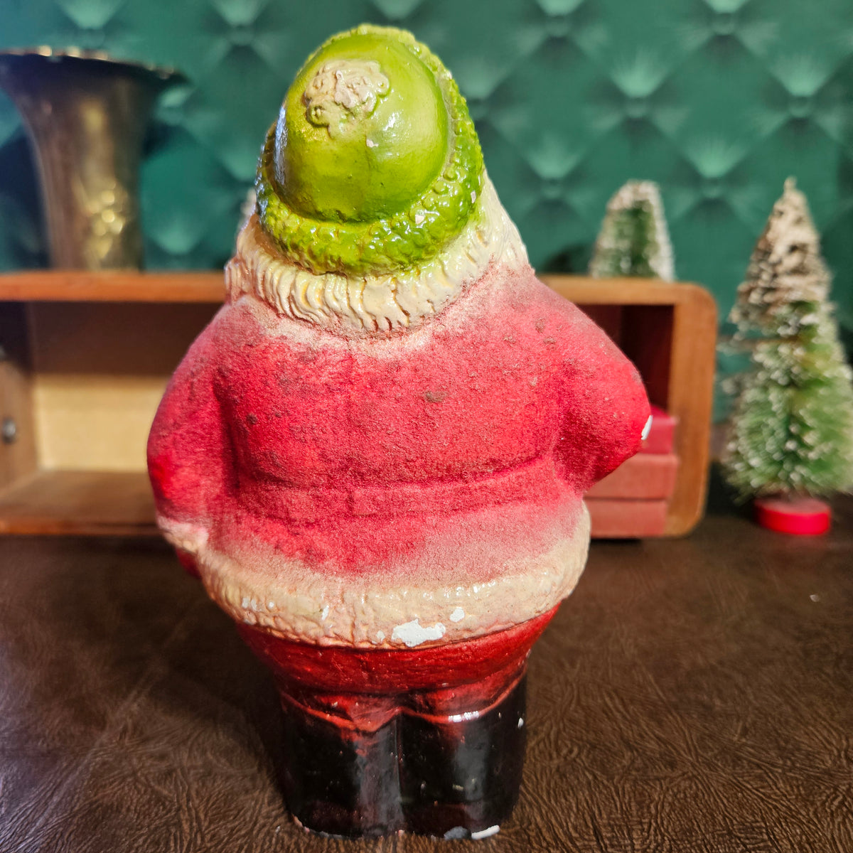Vintage Roly-Poly Santa Figure with Green Cap Detail