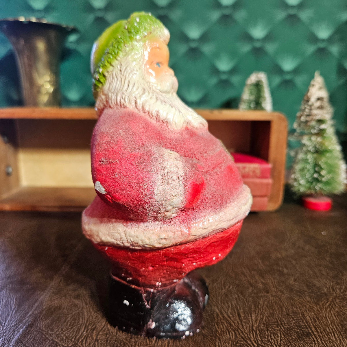 Vintage Roly-Poly Santa Figure with Green Cap Detail