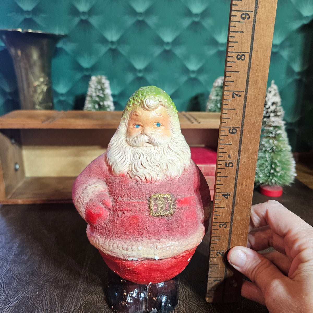 Vintage Roly-Poly Santa Figure with Green Cap Detail