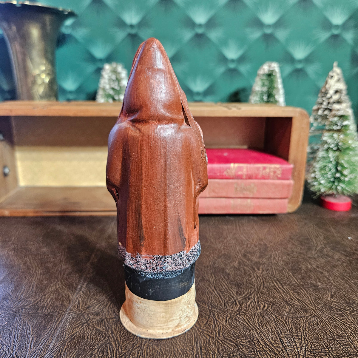 Vintage Folk Art Santa Figure in Hooded Red Coat