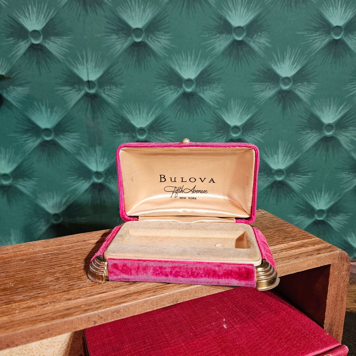 Vintage Bulova Fifth Avenue Pink Velvet Watch Jewelry Box