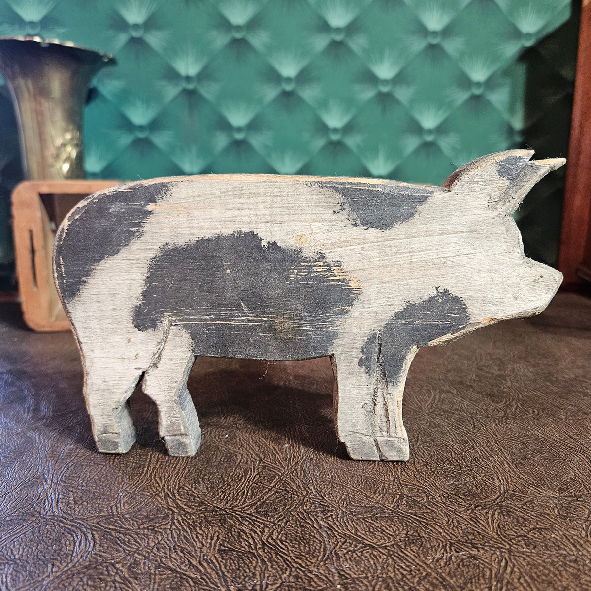 Primitive Distressed Wooden Pig Folk Art Farmhouse Decor