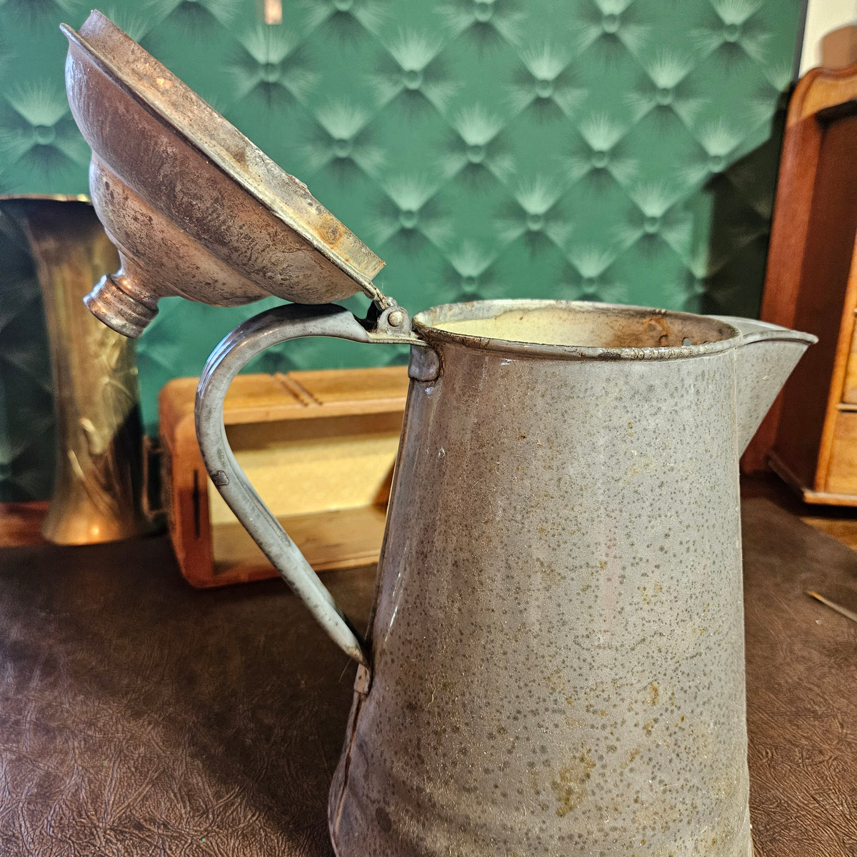Hinged Lid Metal Coffee Pot Primitive Farmhouse Decor