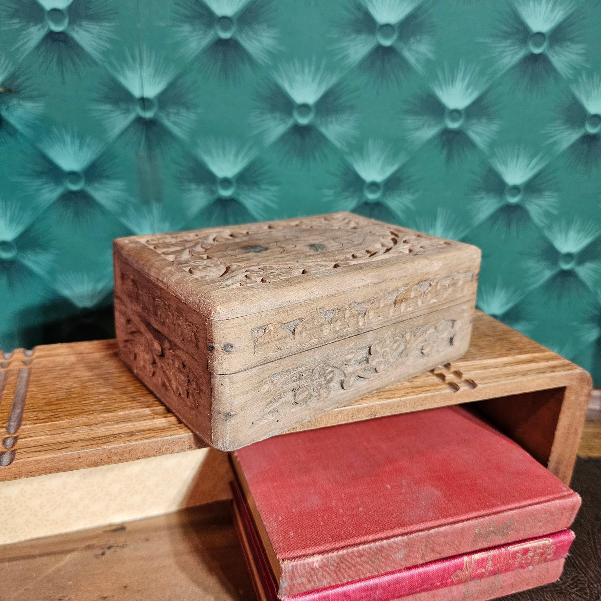 Vintage Hand Carved Wooden Box Made in India