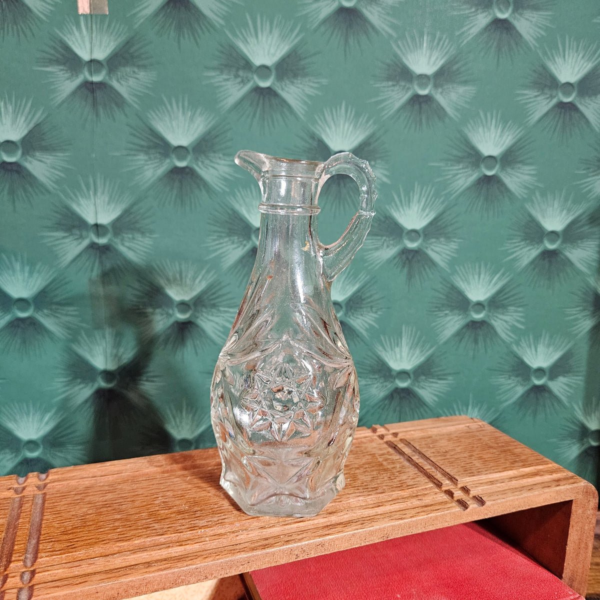 Vintage Pressed Glass Cruet Pitcher with Starburst Pattern