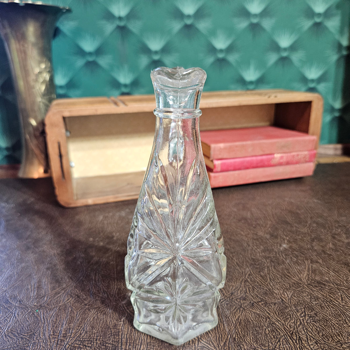 Vintage Pressed Glass Cruet Pitcher with Starburst Pattern