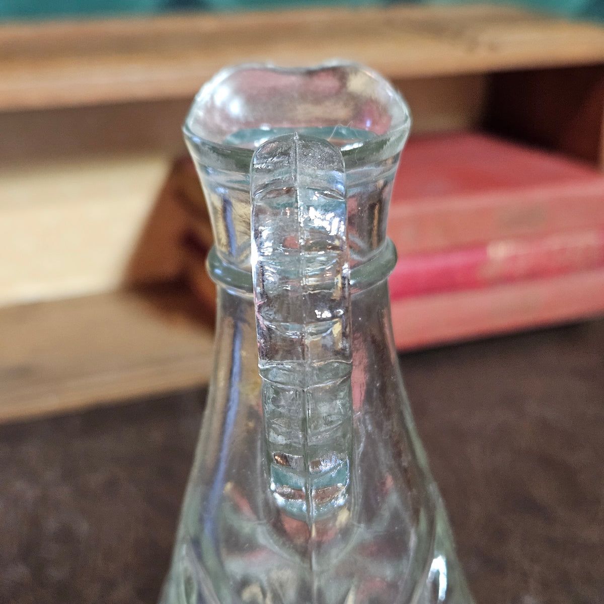 Vintage Pressed Glass Cruet Pitcher with Starburst Pattern