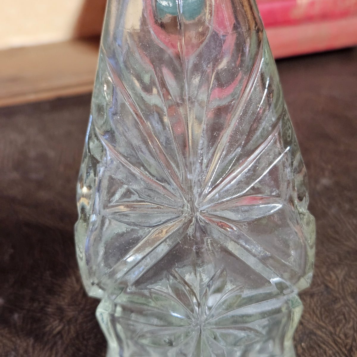 Vintage Pressed Glass Cruet Pitcher with Starburst Pattern