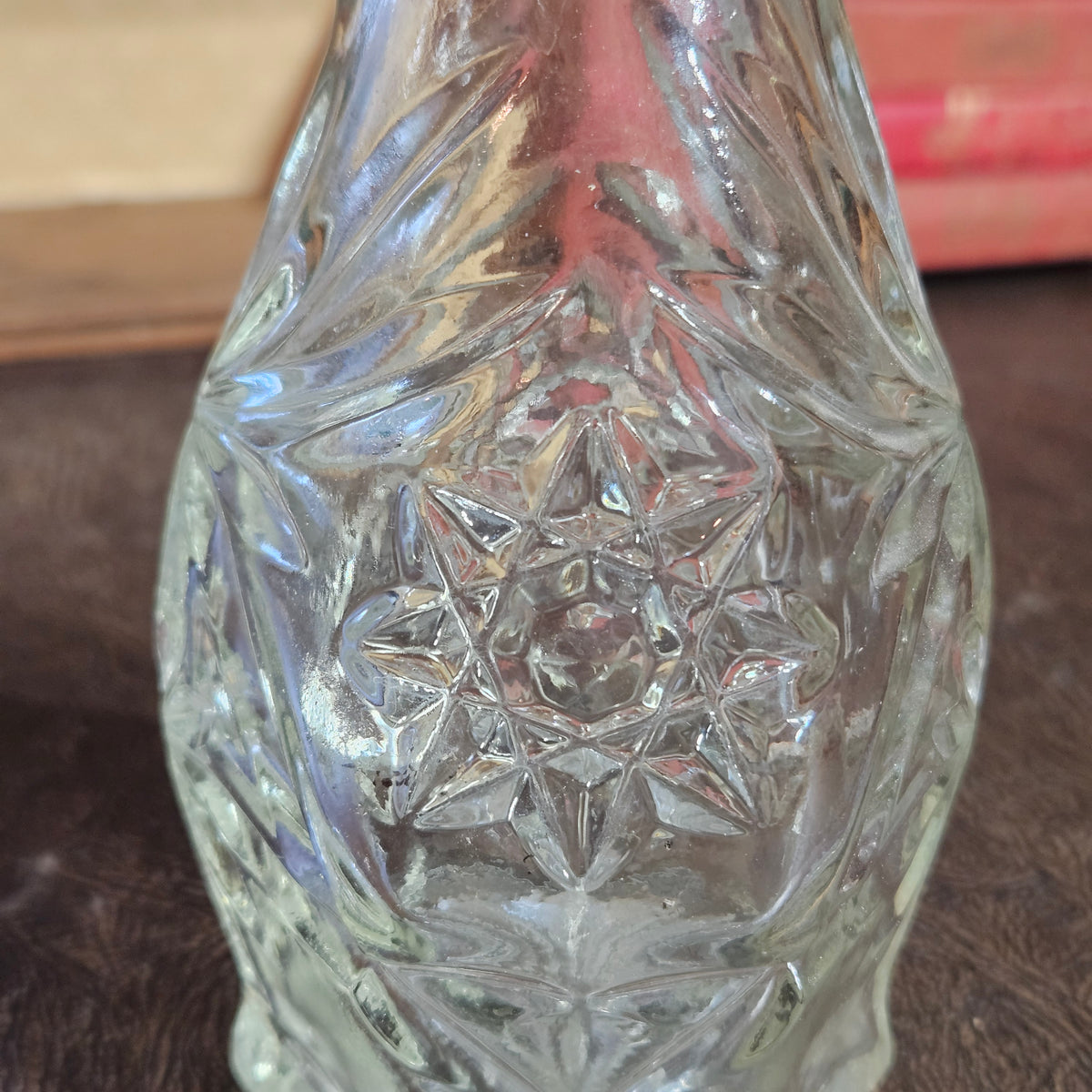 Vintage Pressed Glass Cruet Pitcher with Starburst Pattern