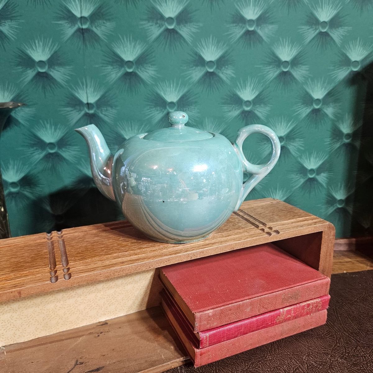 Mid-Century Japanese Celadon Teapot Hand Painted Made in Japan