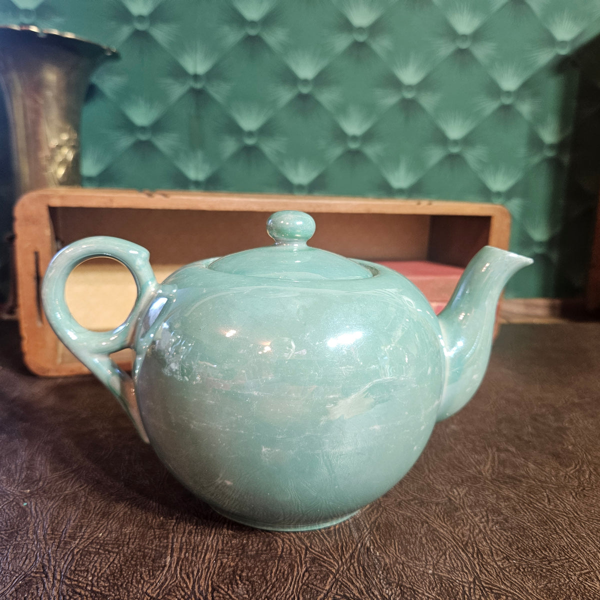 Mid-Century Japanese Celadon Teapot Hand Painted Made in Japan