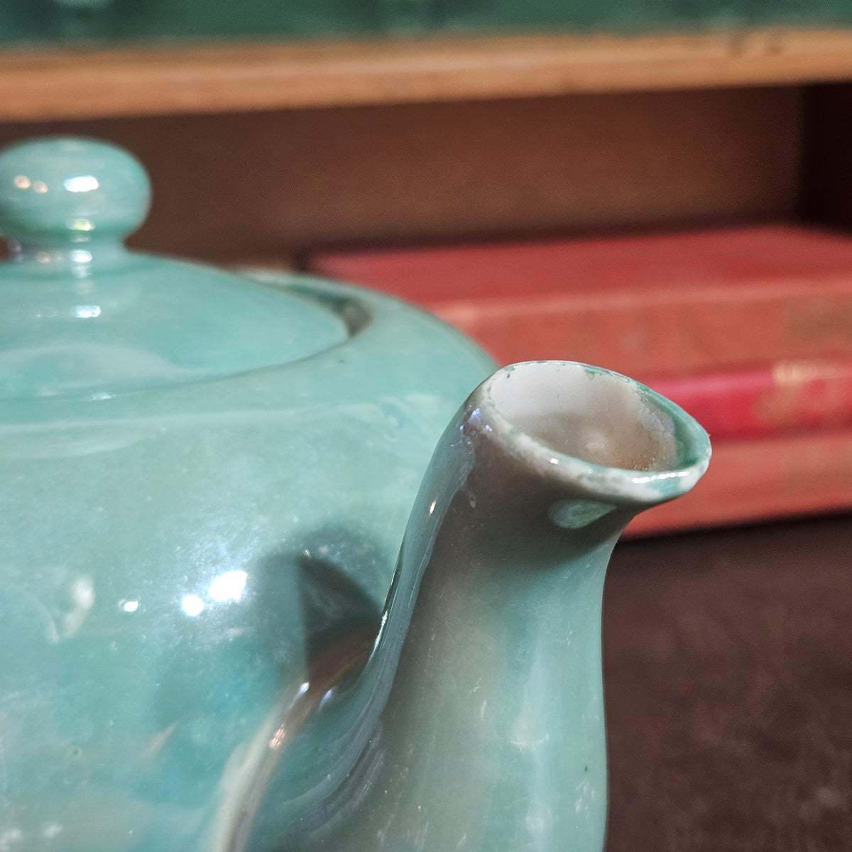 Mid-Century Japanese Celadon Teapot Hand Painted Made in Japan