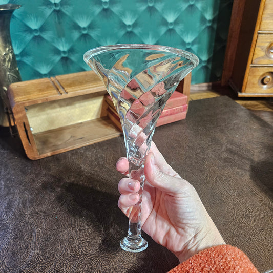 Pair Vintage Reversible Spiral Glass Vases & Candlestick Holders
