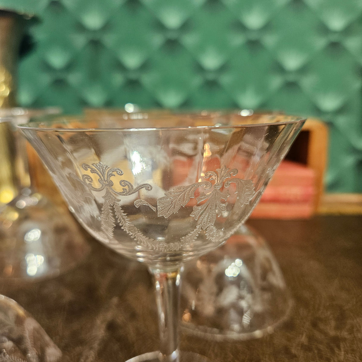 Set of 6 Vintage Etched Champagne Coupes Garland Swag Pattern