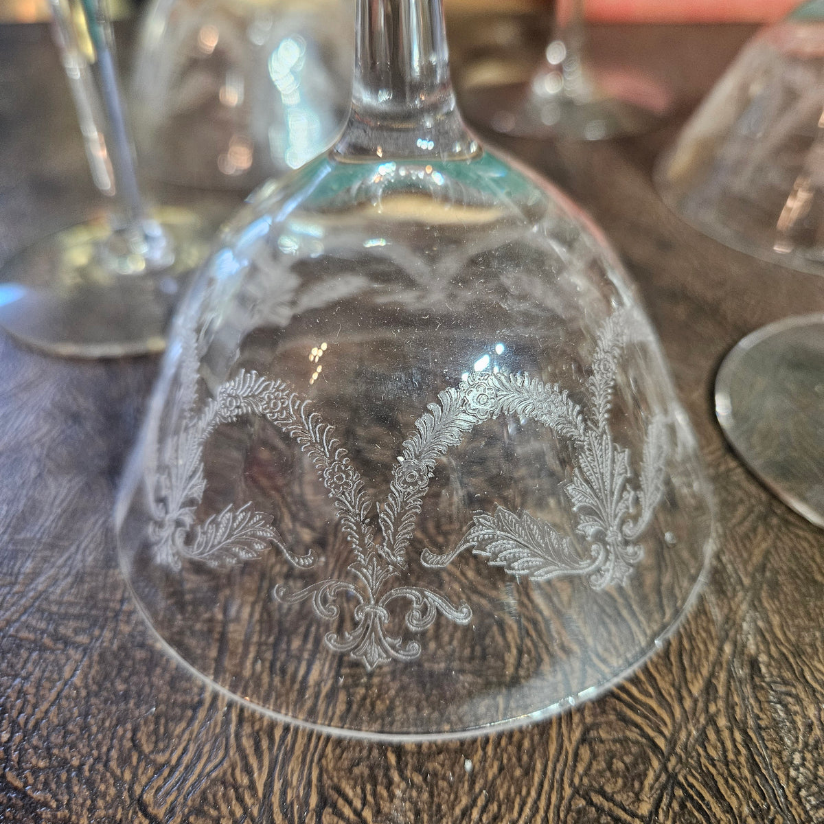 Set of 6 Vintage Etched Champagne Coupes Garland Swag Pattern