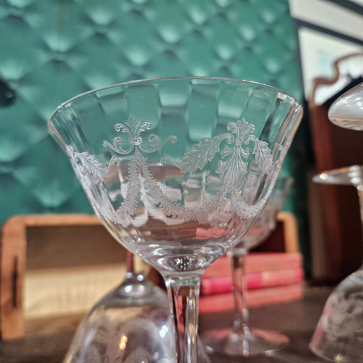 Set of 6 Vintage Etched Champagne Coupes Garland Swag Pattern