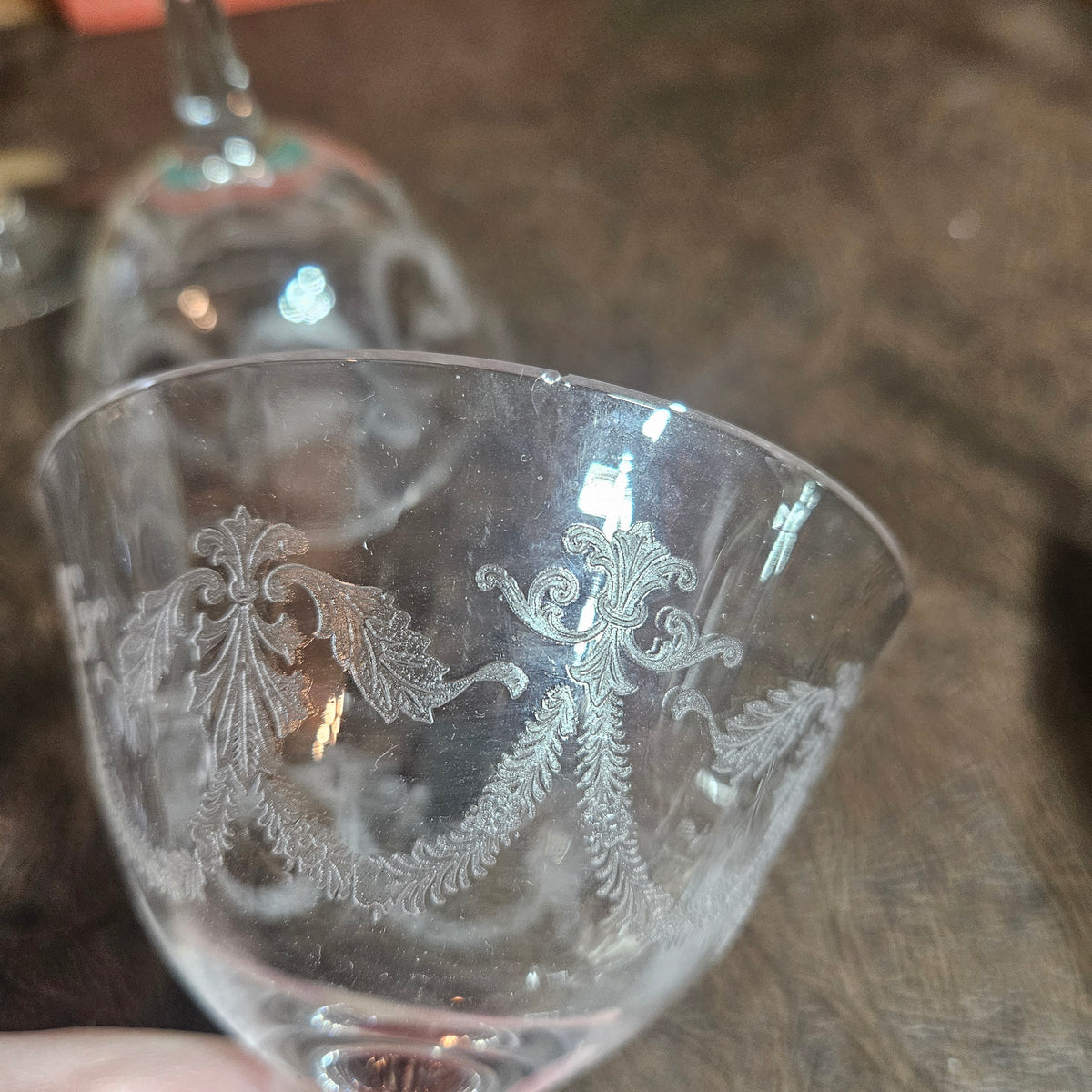Set of 6 Vintage Etched Champagne Coupes Garland Swag Pattern
