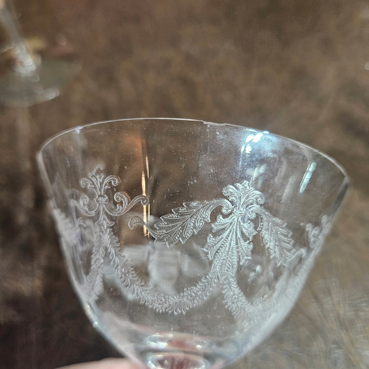 Set of 6 Vintage Etched Champagne Coupes Garland Swag Pattern