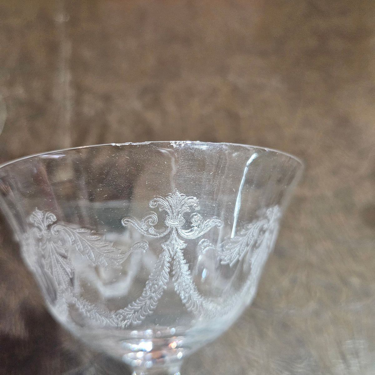 Set of 6 Vintage Etched Champagne Coupes Garland Swag Pattern