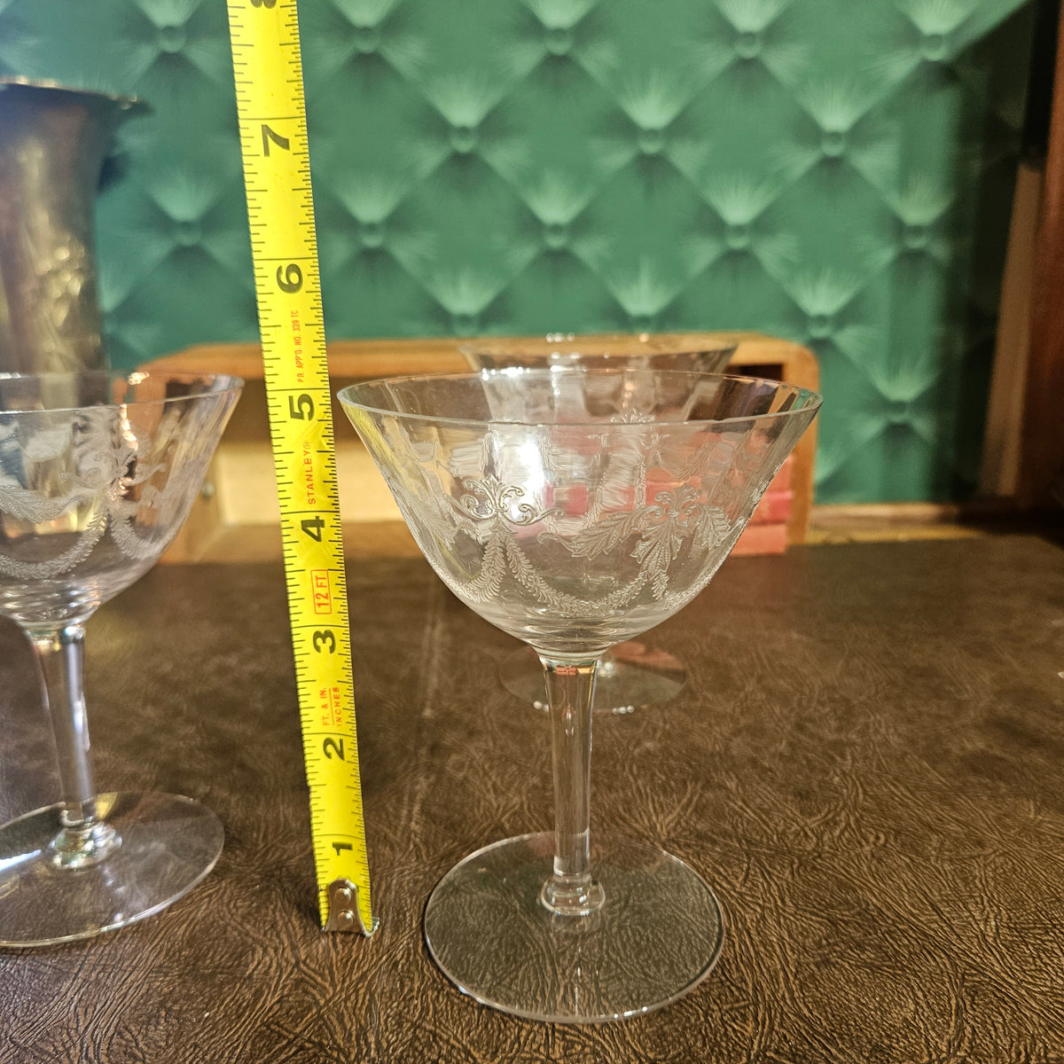 Set of 6 Vintage Etched Champagne Coupes Garland Swag Pattern