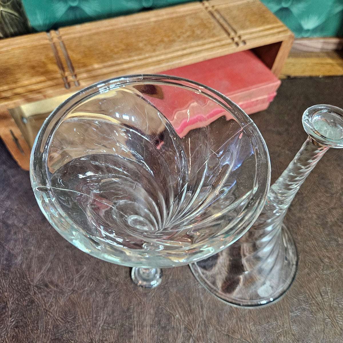 Pair Vintage Reversible Spiral Glass Vases & Candlestick Holders