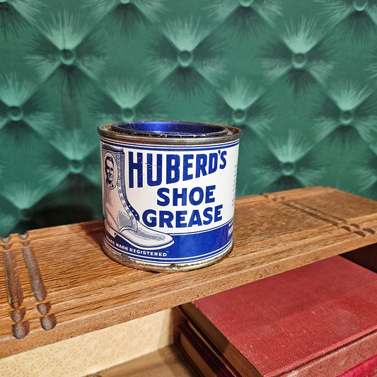 Hubert’s Shoe Grease Advertising Tin with Blue Glass Insert
