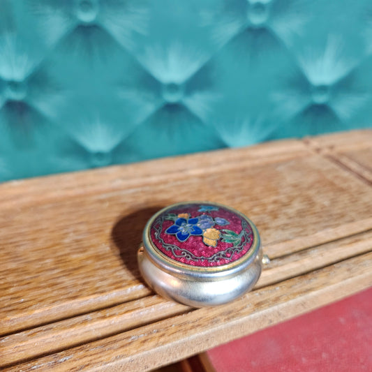 Cloisonné Style Floral Compact – Red Enamel Vanity Case