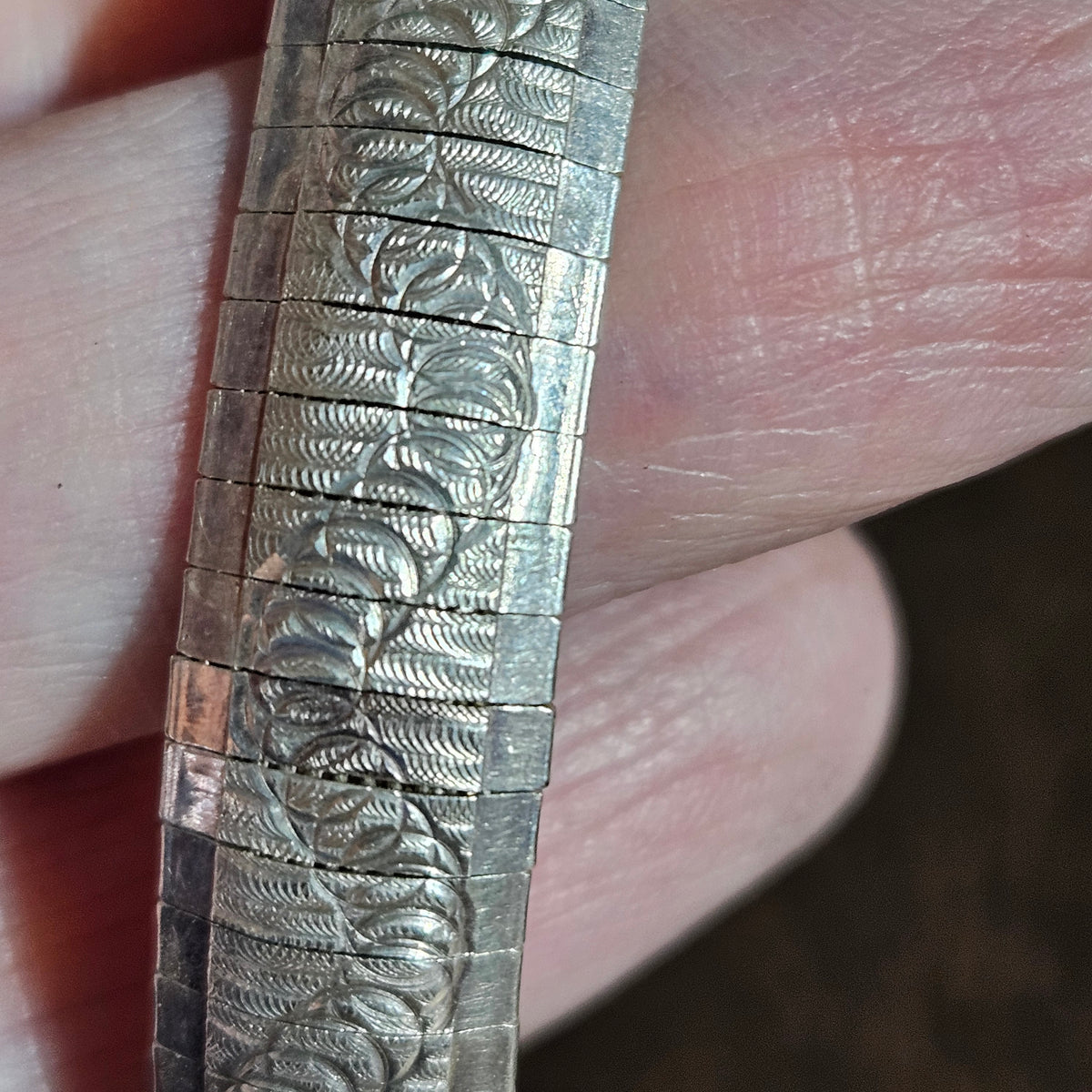 Italian Silver Tone Engraved Expansion Bracelet – 18.59g