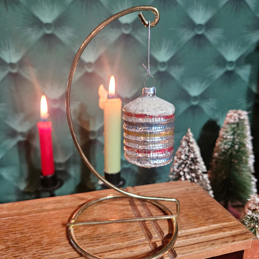 Ribbed Glass Barrel Ornament with Color Bands