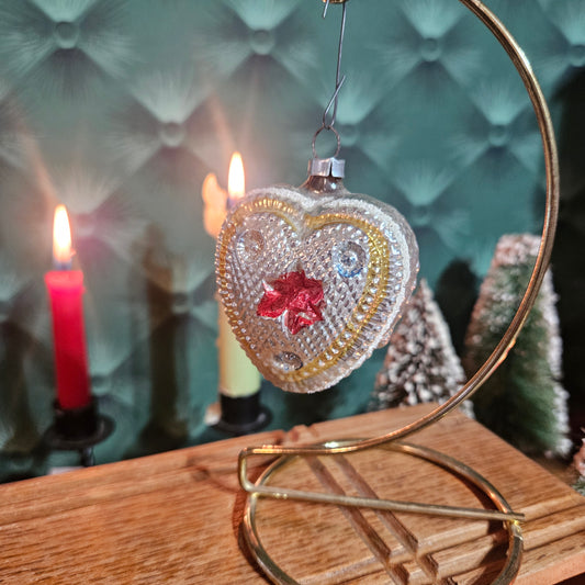 Glass Heart Reflector Ornament with Red Star