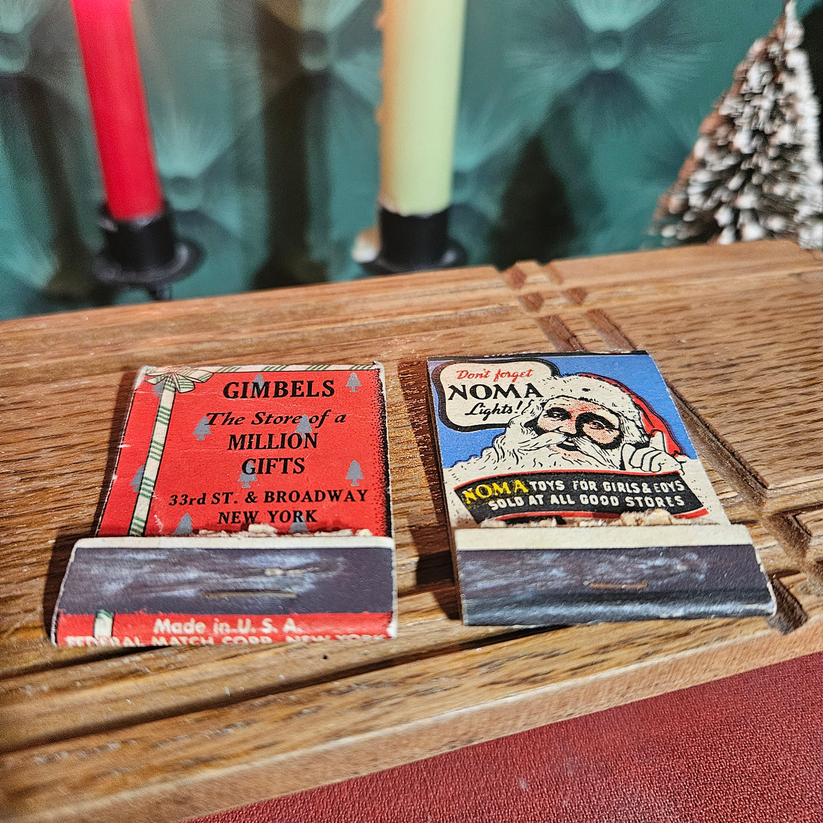 Gimbels and NOMA Christmas Advertising Matchbook Pair