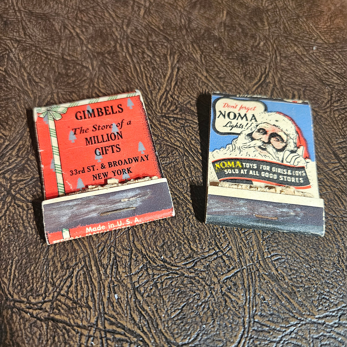 Gimbels and NOMA Christmas Advertising Matchbook Pair