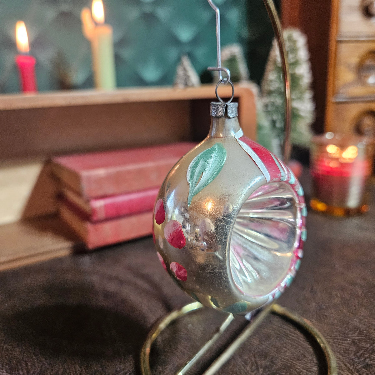 Silvered Glass Reflector Ornament with Broken Bottom