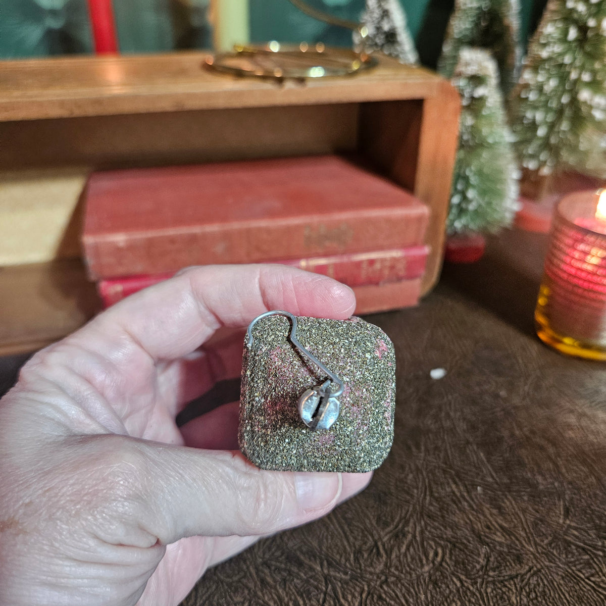 Red Glass Christmas House Ornament with Glittered Snow