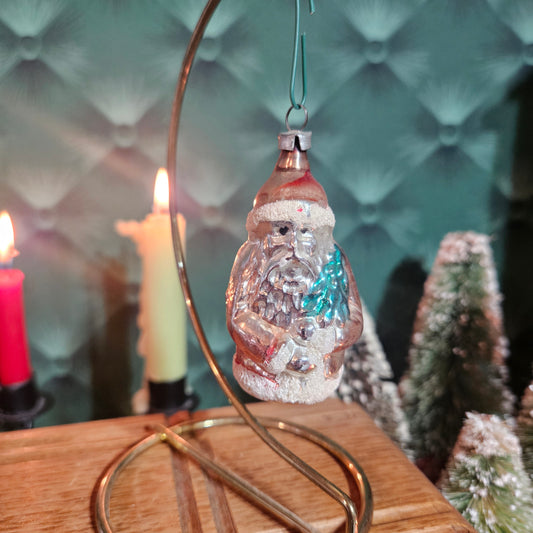 Silvered Glass Santa Ornament with Turquoise Accents